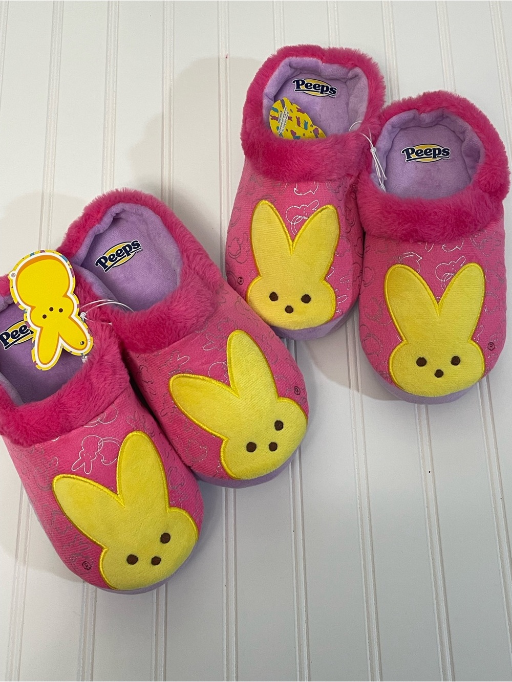 Peeps Pink & Yellow Bunny Slipper Clogs 2 Pairs Size 5/6